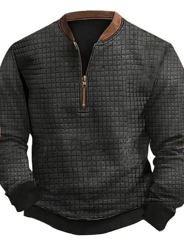 Men's Vintage Plaid Block Quarter Zip Sweatshirt - Simplyion.com 