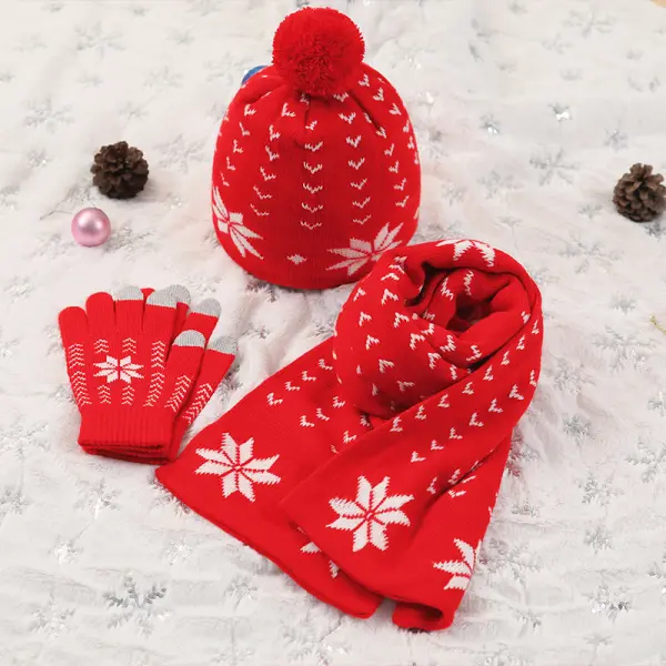 Unisex Christmas Warm Hat Gloves Scarf Casual Knitted Suit - Wayrates.com 