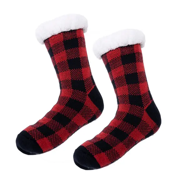 Unisex Christmas Plaid Warm Home Carpet Socks - Bustalent.com 