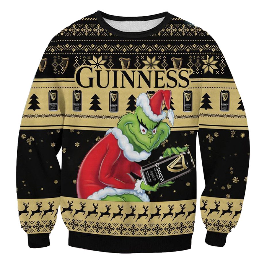 

Unisex The Grinch Guinness Sparkling Wine Print Crew Neck Ugly Christmas Sweatshirt