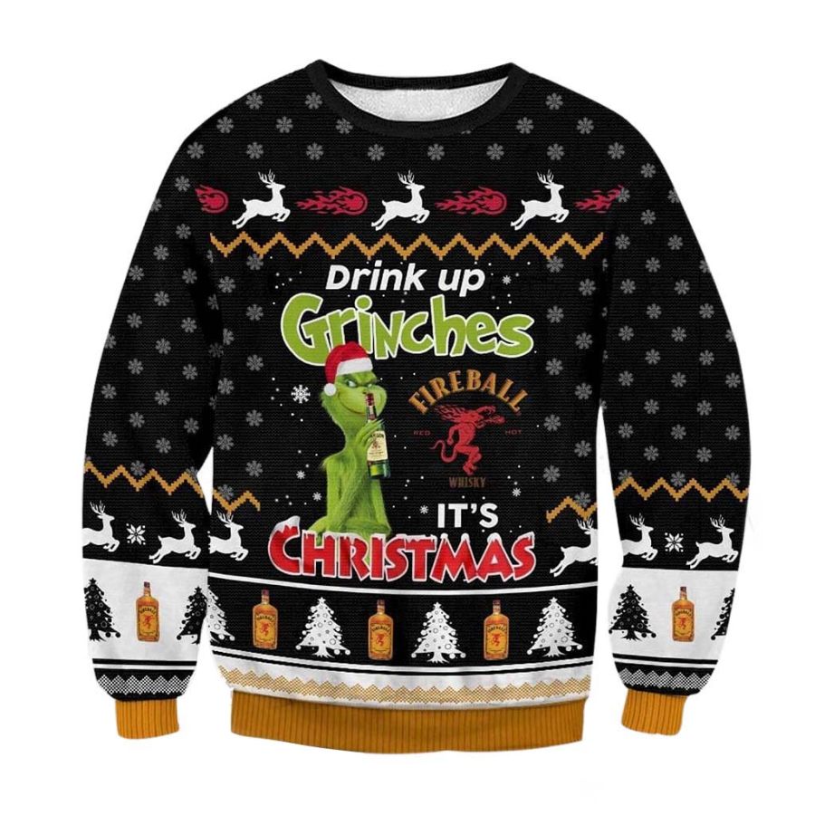 

Men's Vintage The Grinch Drink Up Print Crew Neck Ugly Christmas Sweatshirt