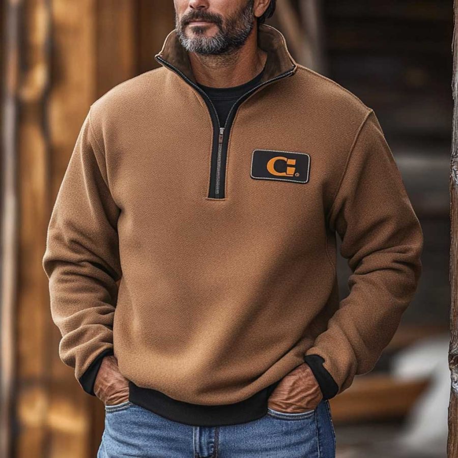 

Men's Vintage Contrast Quarter Zip Stand Collar Sweatshirt