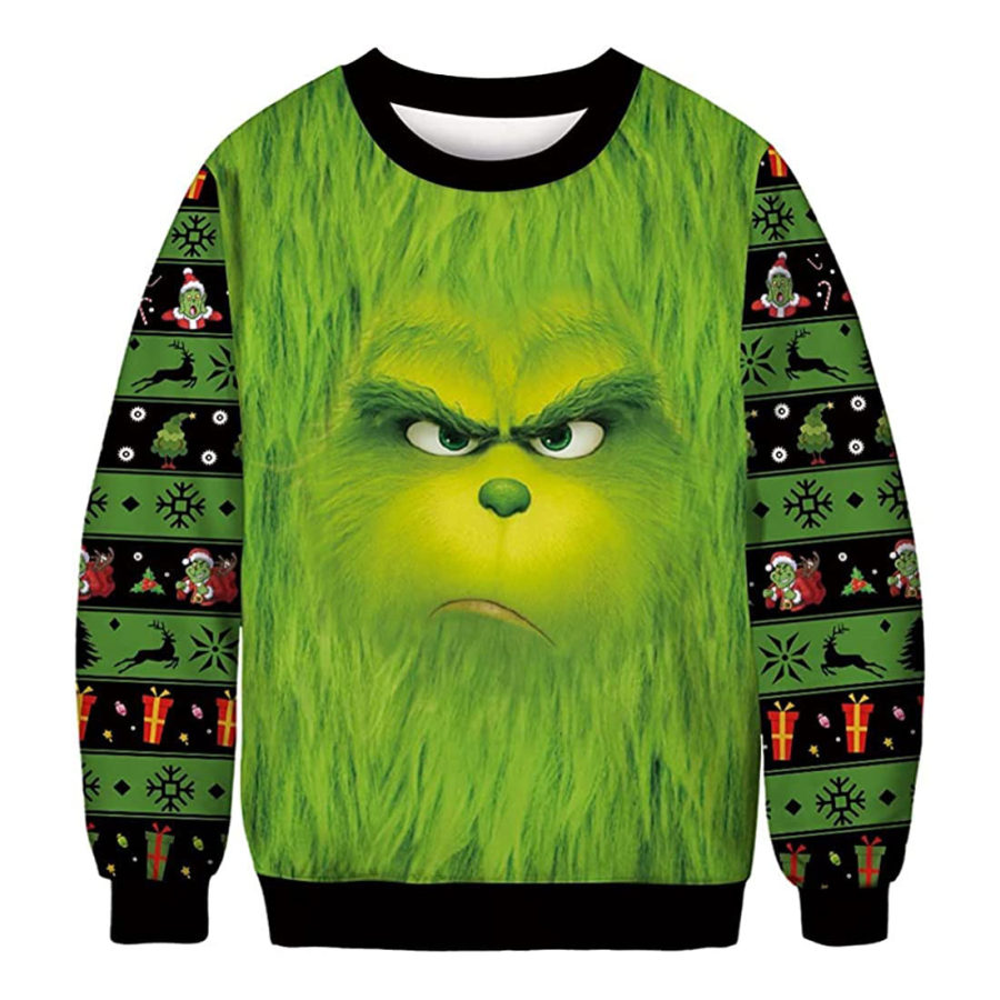 

Men's Vintage The Grinch Face Print Crew Neck Ugly Christmas Sweatshirt
