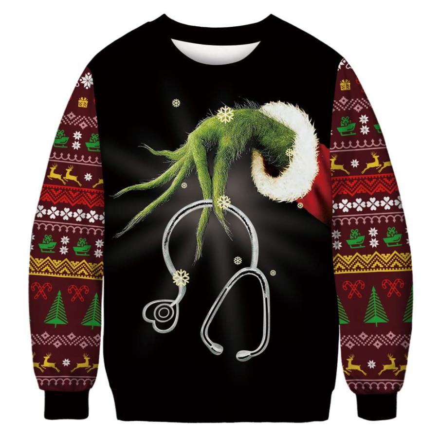 

Men's Vintage The Grinch Stethoscope Print Crew Neck Ugly Christmas Sweatshirt