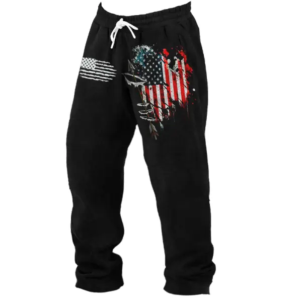 Men's Retro Fishing American Flag Print Pocket Elastic Waist Pants Sweatpants Only $25.99 - Cotosen.com 