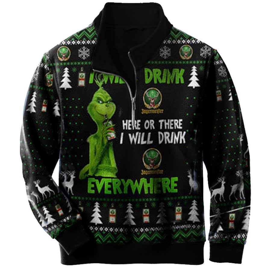 

Men's Vintage The Grinch Christmas Quarter Zip Collar Sweatshirt