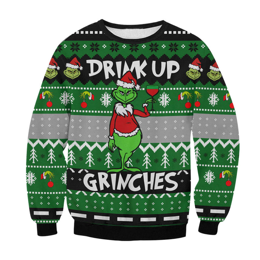 

Men's Vintage The Grinch Drink Up Print Crew Neck Ugly Christmas Sweatshirt