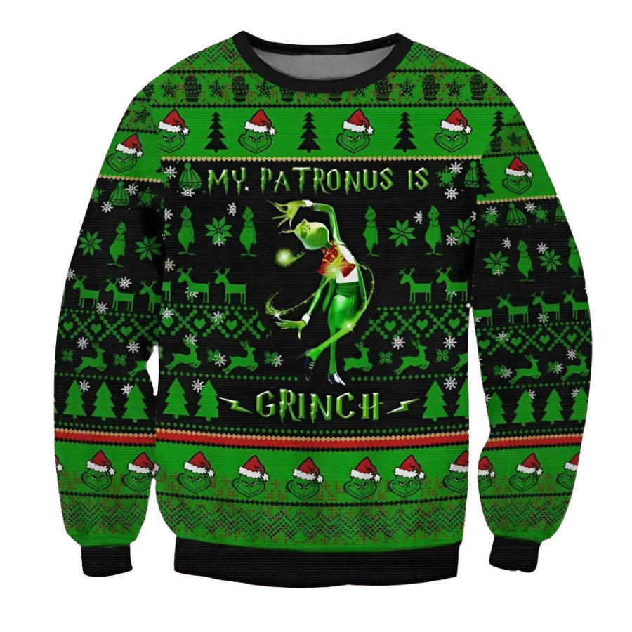 

Men's Vintage My Patronus Is Grinch Print Crew Neck Ugly Christmas Sweatshirt