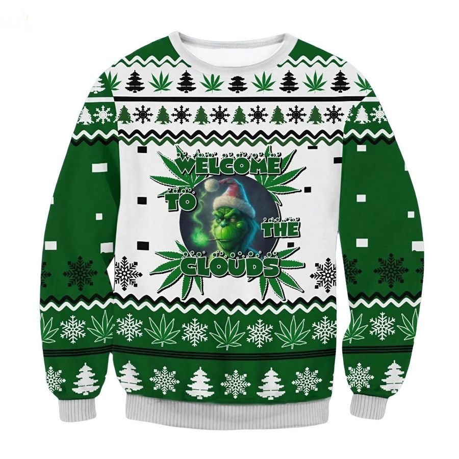 

Men's Vintage The Grinch Welcome To The Clouds Print Crew Neck Ugly Christmas Sweatshirt