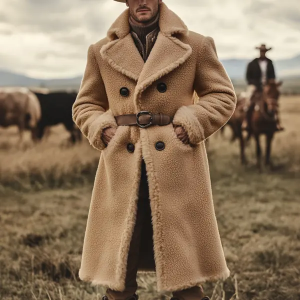 Men's Luxury Wool Long Coat Winter Warm Cream White Suit Lapel Jacket - Trisunshine.com 