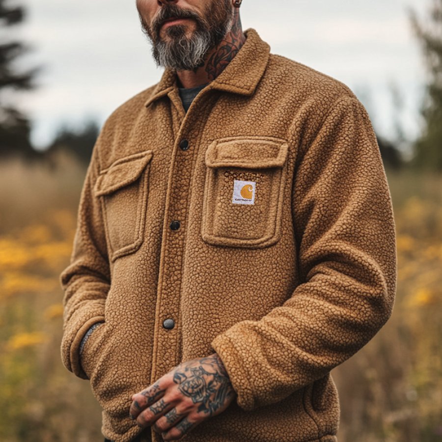 

Men's Vintage Outdoor Multi Pocket Warm Button Lamb Fleece Jacket