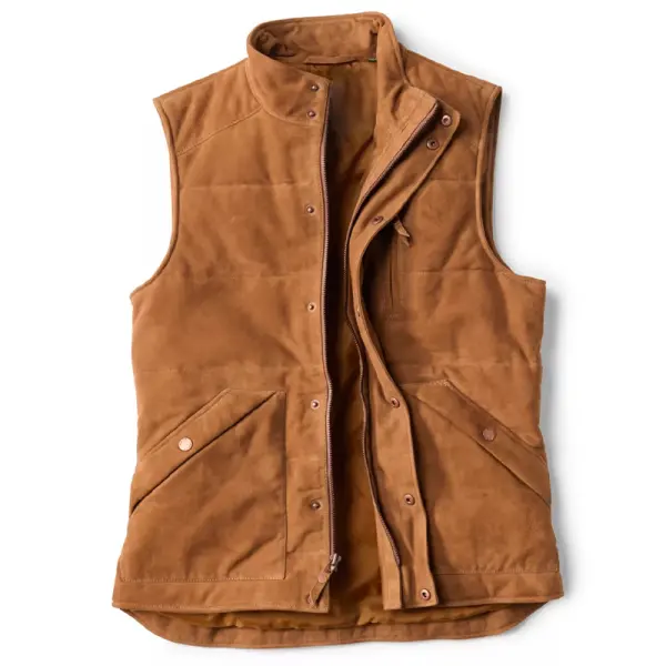 Men's Vintage Quilted Suede Zip Pocket Vest - Trisunshine.com 