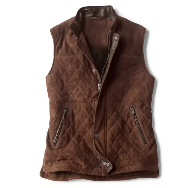 Men's Vintage Quilted Suede Pocket Vest - Trisunshine.com 