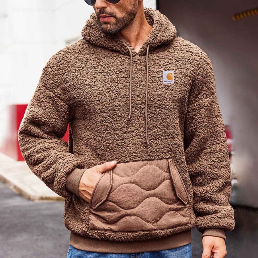 

Men's Vintage Fleece Lamb Wool Long Sleeve Sherpa Hoodie