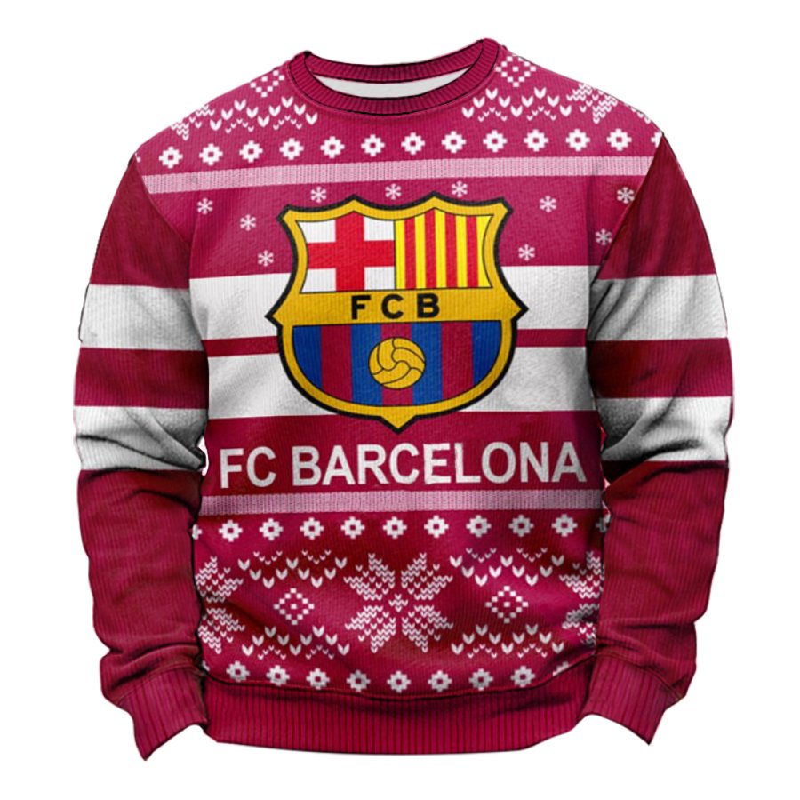 

FC Barcelona Football League Claret Christmas Ugly Sweatshirts