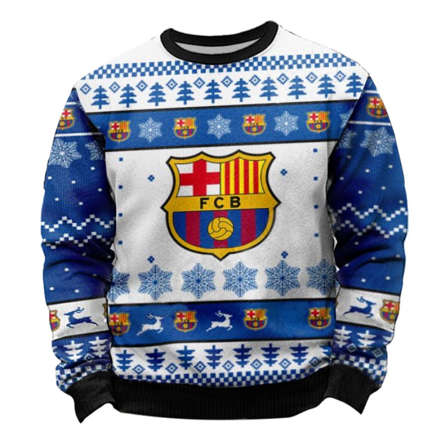 

FC Barcelona Football League Blue Christmas Ugly Sweatshirts