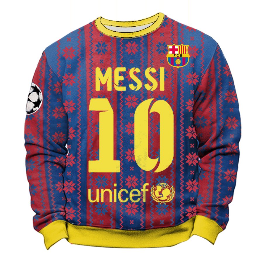 

FC Barcelona Football Club Vintage Messi #10 Christmas Ugly Sweatshirts