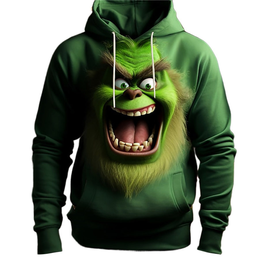 

Men's Vintage The Grinch Elf Christmas Print Pocket Long Sleeve Hoodie