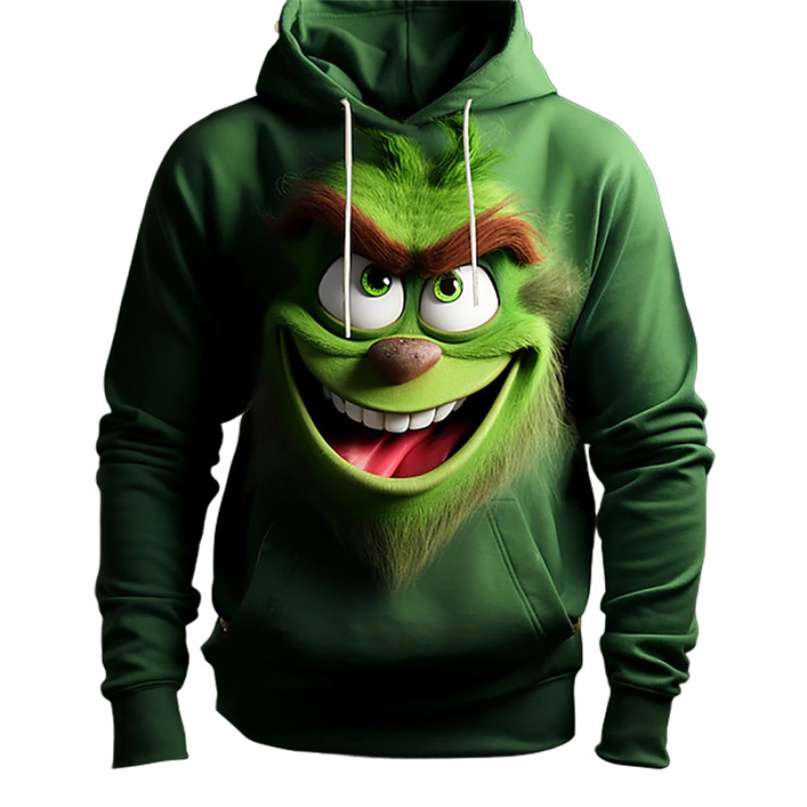 

Men's Vintage The Grinch Elf Happy Christmas Print Pocket Long Sleeve Hoodie