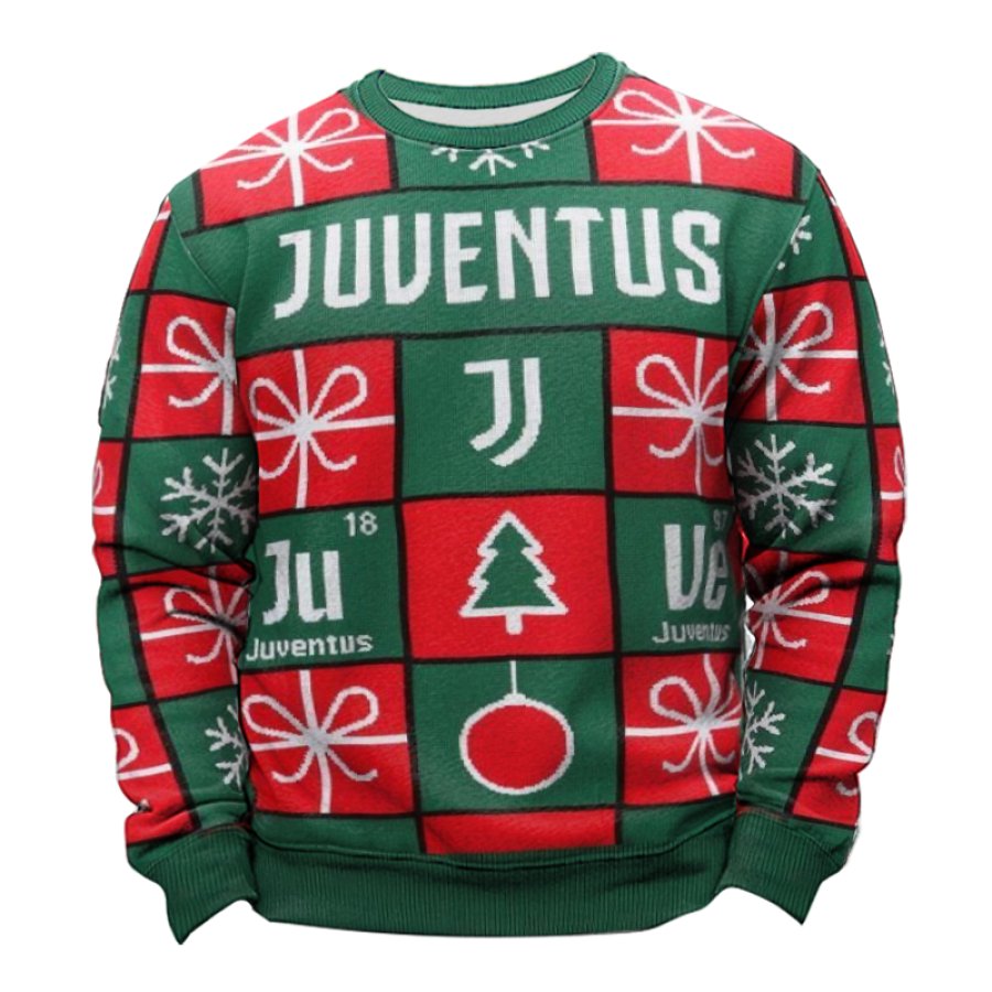 

Juventus Club Red Green Checkered Print Christmas Ugly Sweatshirts