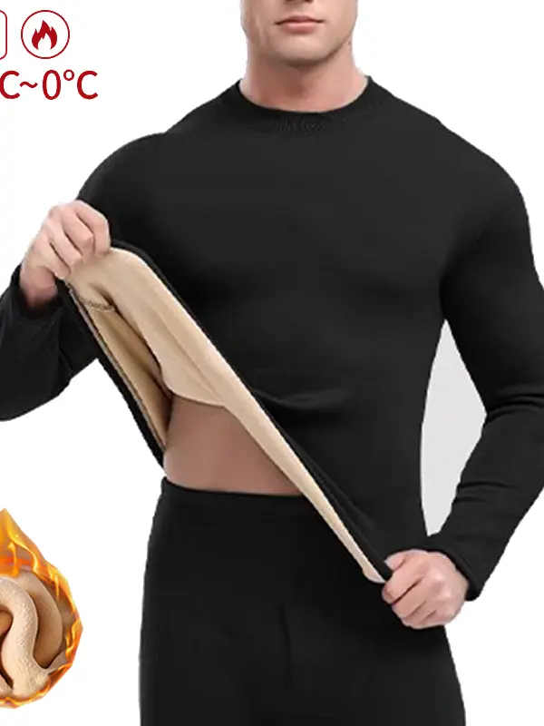 Men's Half-high Collar Fleece Thickened Home Clothes Underwear Base Suit - Pragmaace.com 