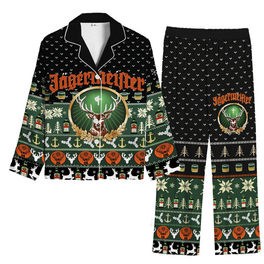 

Unisex Alcohol Whiskey Print Casual Home Jägermeister Christmas Pajamas Set