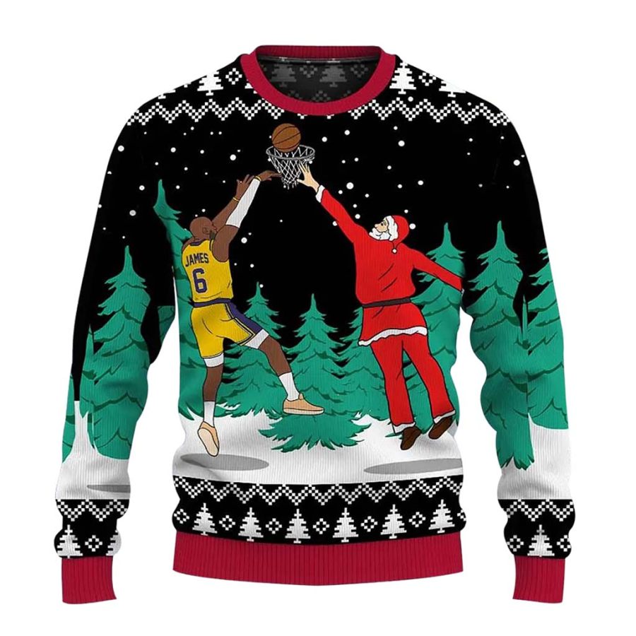 

Unisex Vintage Basketball Santa Print Crew Neck Ugly Christmas Sweatshirt