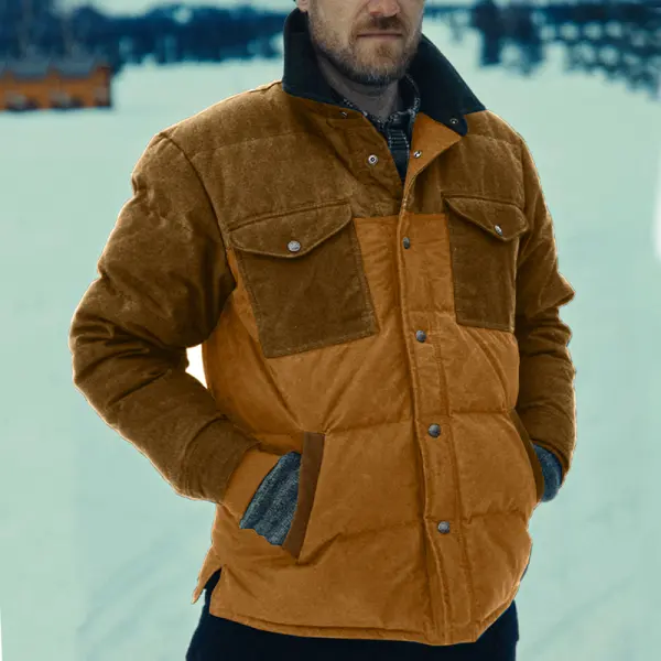 Men's Quilted Pocket Color Block Warm Jacket Coat - Trisunshine.com 