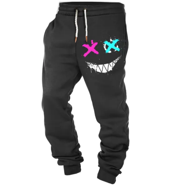 Men's Smiley Print Pocket Casual Sports Elastic Waist Trousers - Trisunshine.com 
