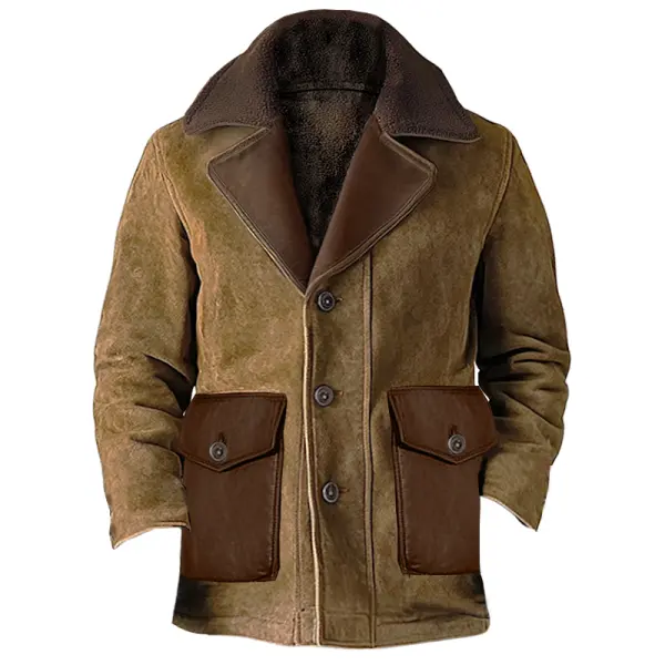 Men's Vintage Western Suede Fleece Collar Warm Coat Jacket - Trisunshine.com 