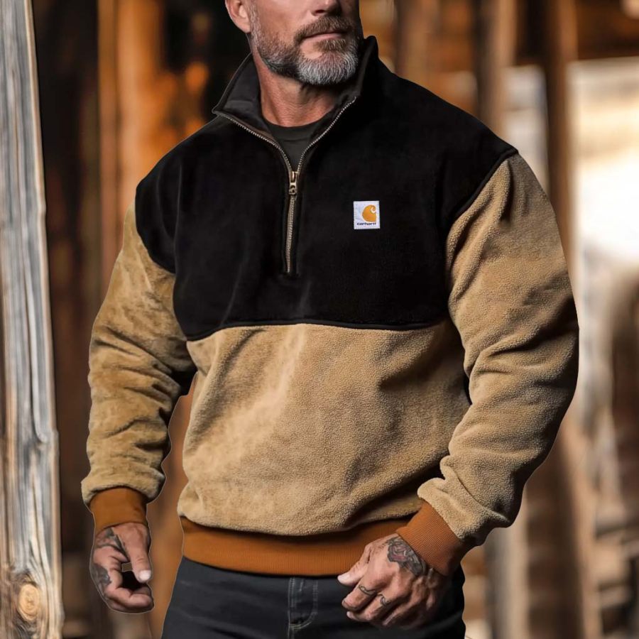 

Men's Carhartt Vintage Fleece Color Block Quarter Zip Stand Collar Sweatshirt