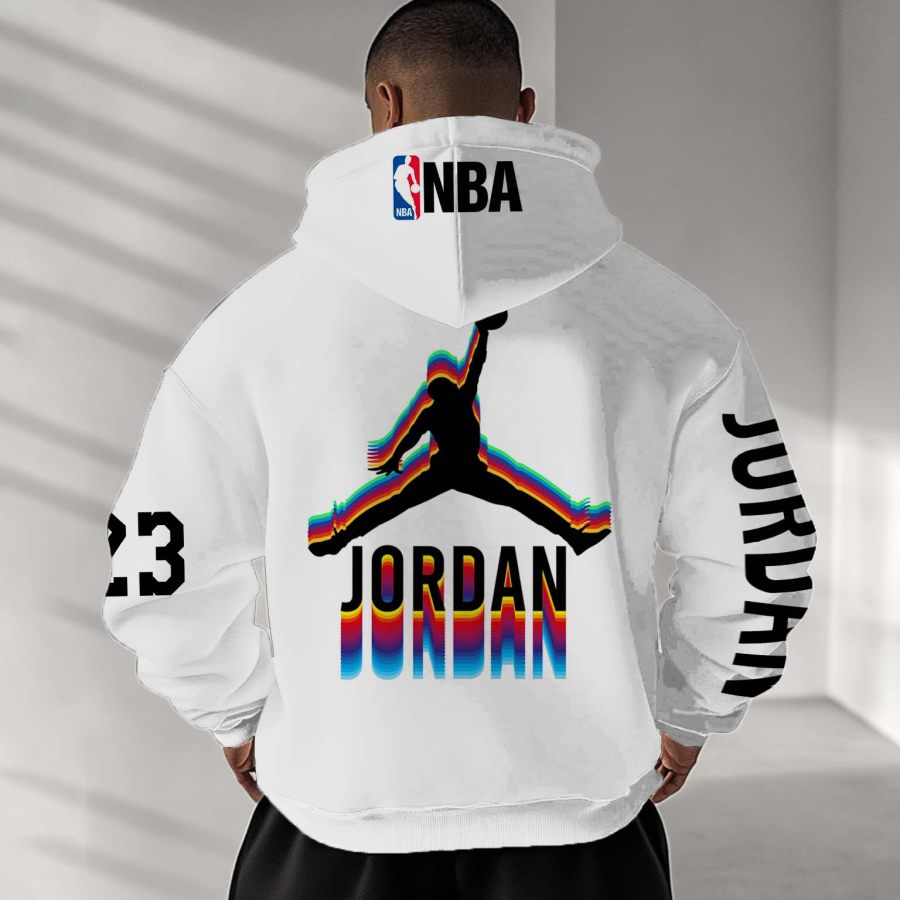 

Men's Vintage Basketball Print Pocket Long Sleeve Oversized Hoodie