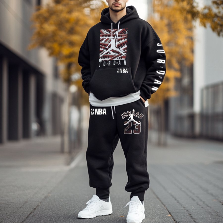 

Unisex Jumper Basketball Print Vintage Street Casual Hoodies And Sweatpants Set