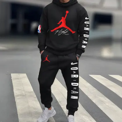 Unisex Jumper Basketball Print Casual Hoodies And Sweatpants Set