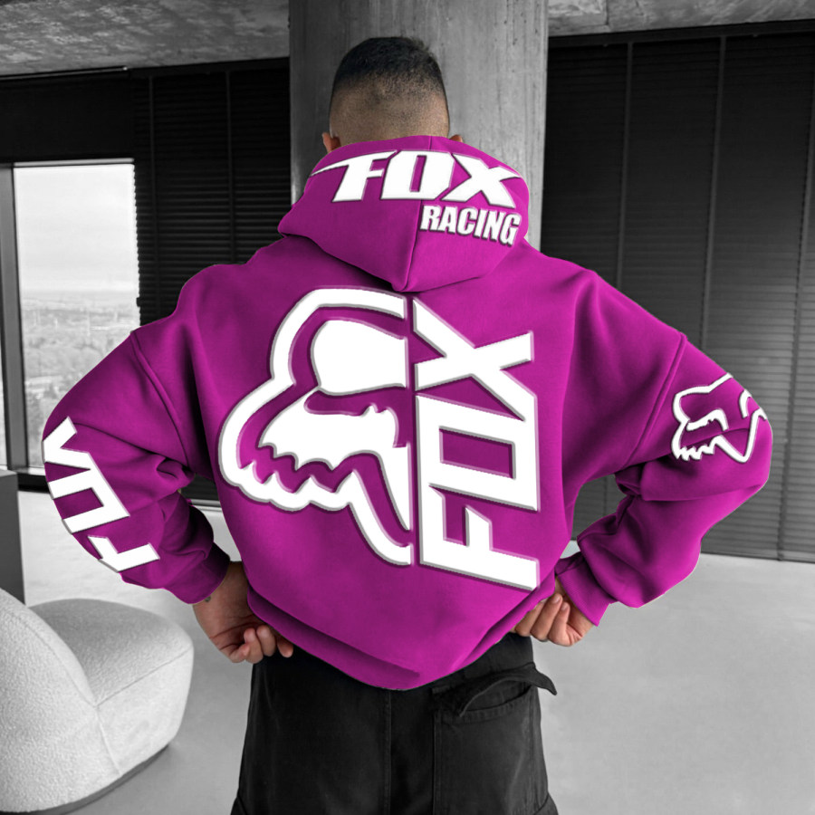 

Men's Casual Fox Racing Letter Print Oversized Hoodie