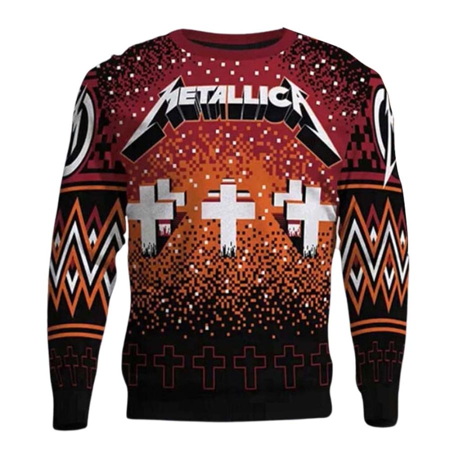 

Unisex Vintage Metallica Rock Band Cross Print Crew Neck Ugly Christmas Sweatshirt