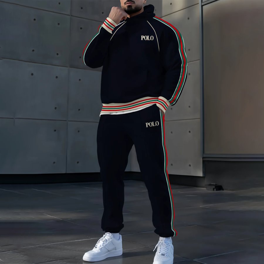 

Men's Casual 2pcs/Set - Round Neck Long Sleeve T-Shirt And Pants With Color Block Print