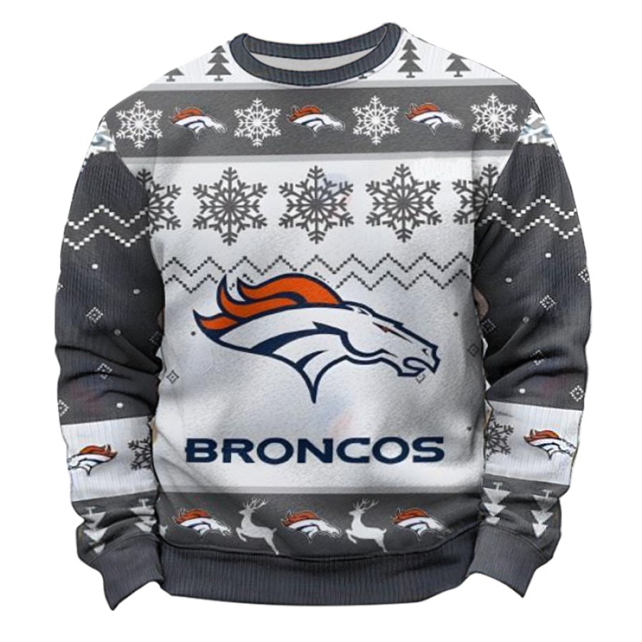 

Denver Broncos Rugby Game Ugly Christmas Gray Sweatshirt