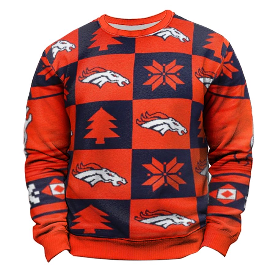 

Denver Broncos Autumn Rugby Game Ugly Christmas Orange Blue Sweatshirt