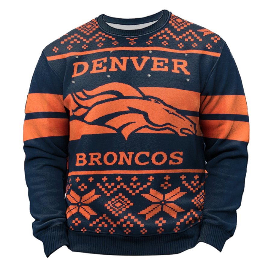 

Denver Broncos Rugby Game Ugly Christmas Orange Blue Sweatshirt