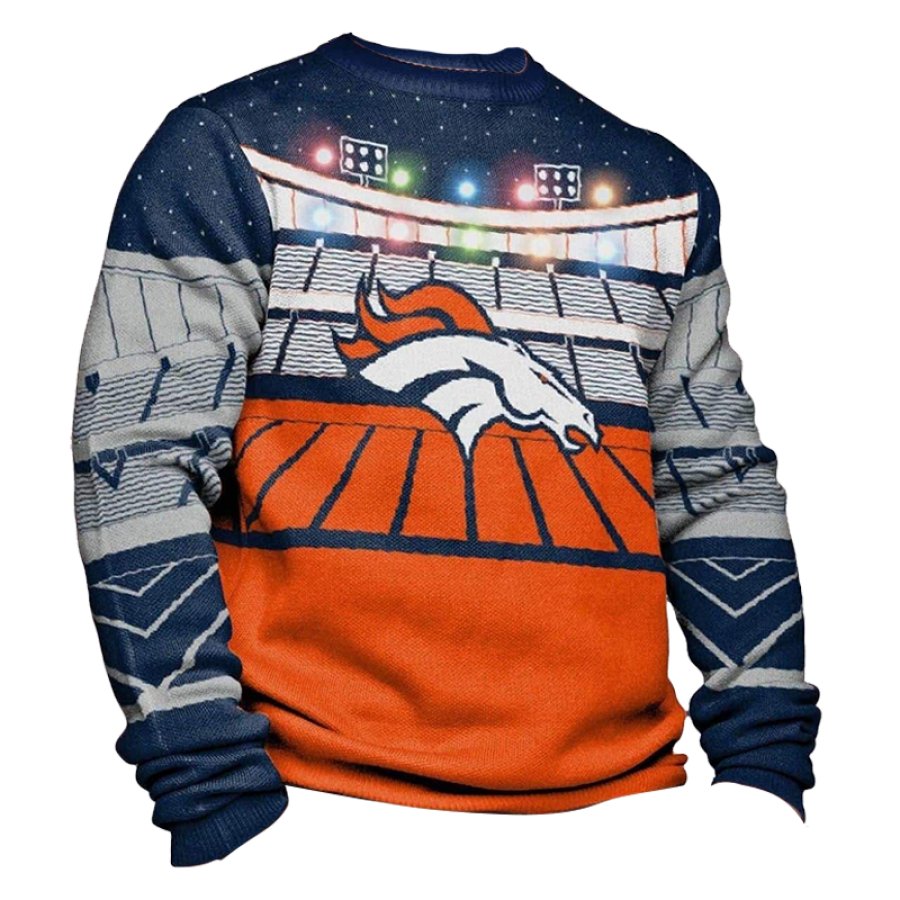 

Denver Broncos Rugby Game Autumn Ugly Christmas Orange Blue Sweatshirt