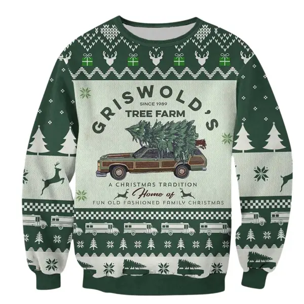 Unisex Vintage Griswolds Tree Farm Since 1989 Print Crew Neck Ugly Christmas Sweatshirt - Yesunshine.com 