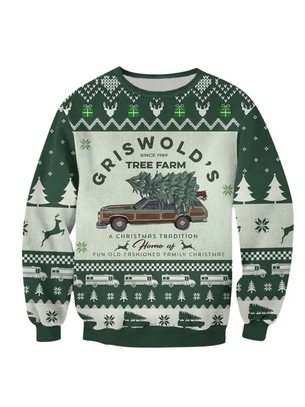 Unisex Vintage Griswolds Tree Farm Since 1989 Print Crew Neck Ugly Christmas Sweatshirt - Ootdmw.com 