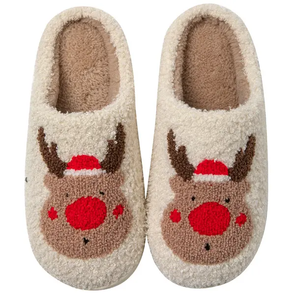 Unisex Embroidered Warm Home Christmas Cotton Slippers - Ootdyouth.com 