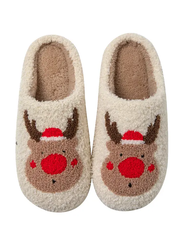 Unisex Embroidered Warm Home Christmas Cotton Slippers - Anrider.com 