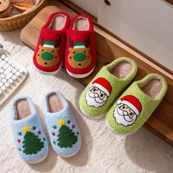 Unisex Embroidered Christmas Cotton Slippers - Wayrates.com 