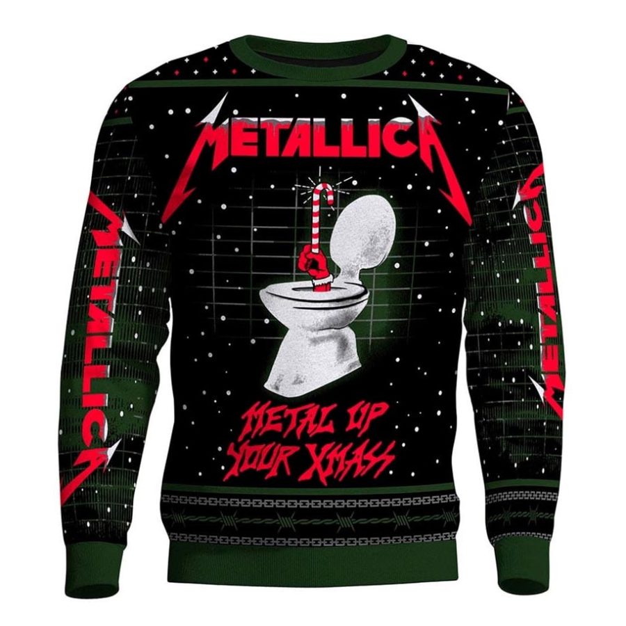 

Unisex Vintage Metallica Rock Band Metal Up Your Xmass Print Crew Neck Ugly Christmas Sweatshirt