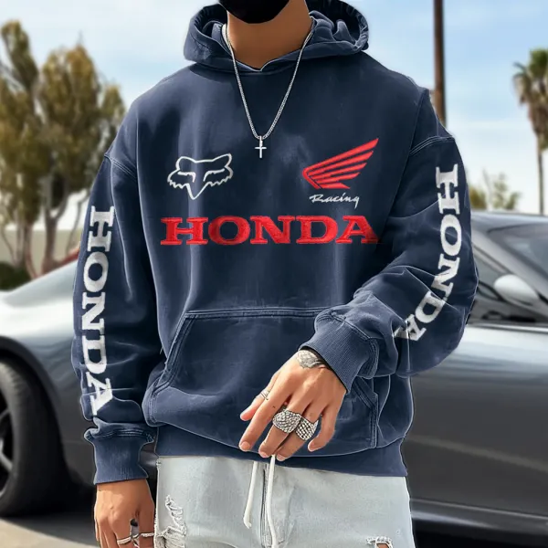Unisex Retro 90s Racing Embroidered Casual Round Neck Sweatshirt - Ootdcowboys.com 