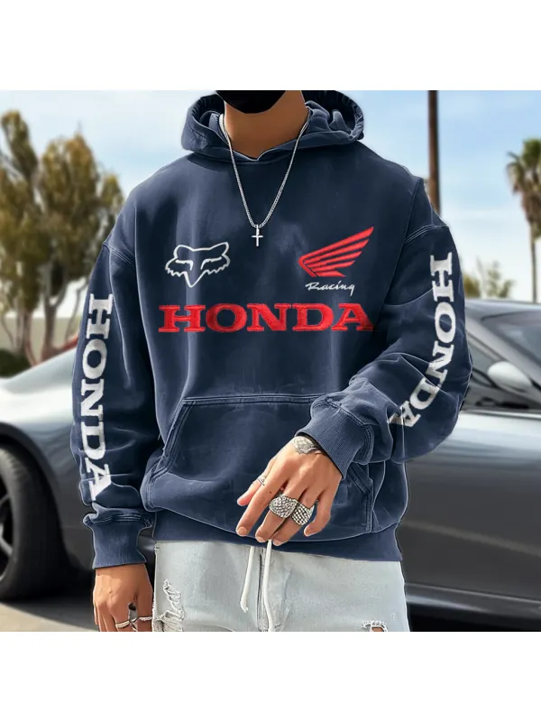 Unisex Retro 90s Racing Embroidered Casual Round Neck Sweatshirt - Aptkoi.com 