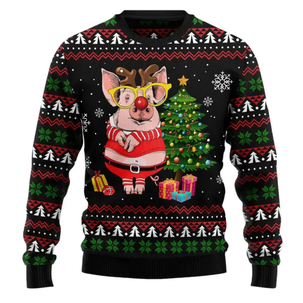 Unisex Christmas Story Pig Print Crew Neck Ugly Christmas Gift Sweatshirt - Wayrates.com 